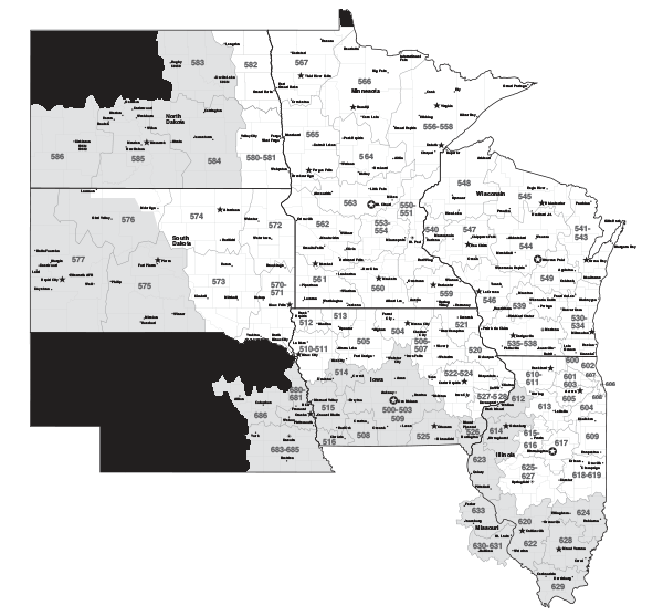 If you're in the white portions of this map, you are in the www.MiniWaters.fish 1-day (overnight) shipping area via SpeeDee Delivery.